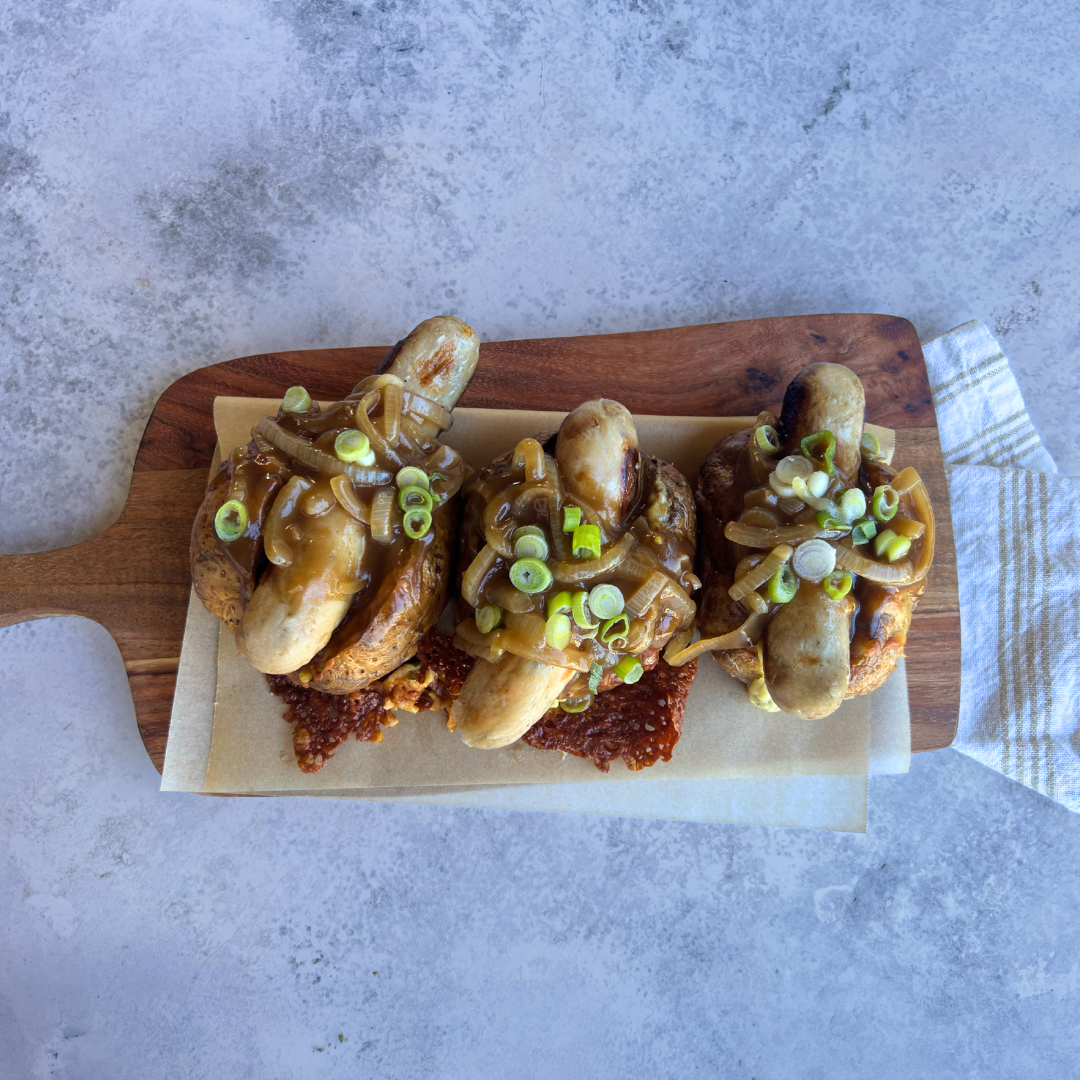 Bangers and Mash Baked Potato