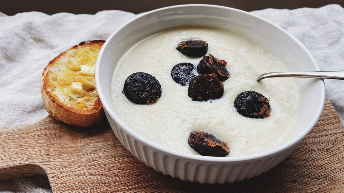 Cauliflower and Potato Soup with Black Pudding