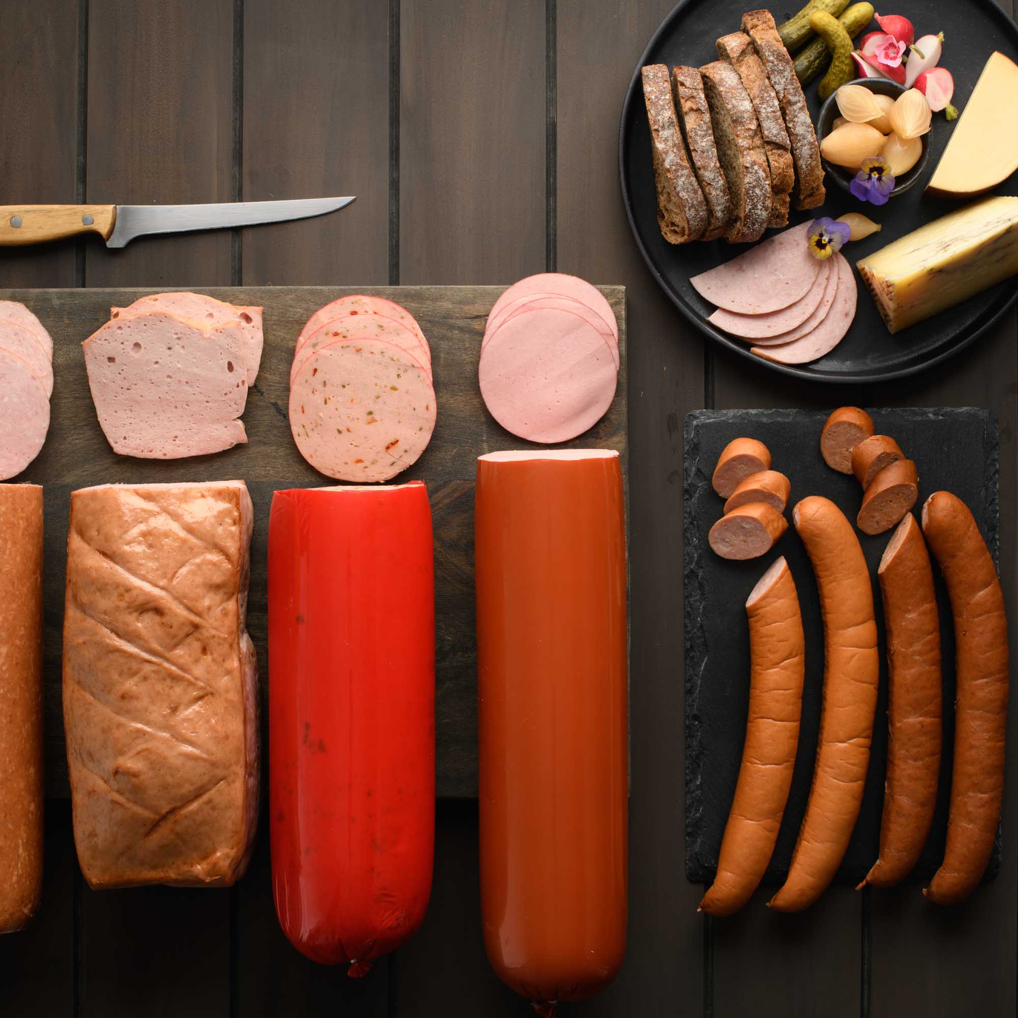 Gotzinger Smallgoods Cold Cut Meats on Deli Board with Cheeses