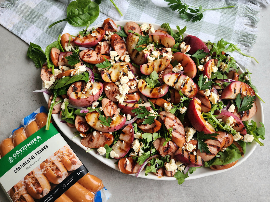 Grilled Peach & Continental Franks Salad by @feeding_five_frugally