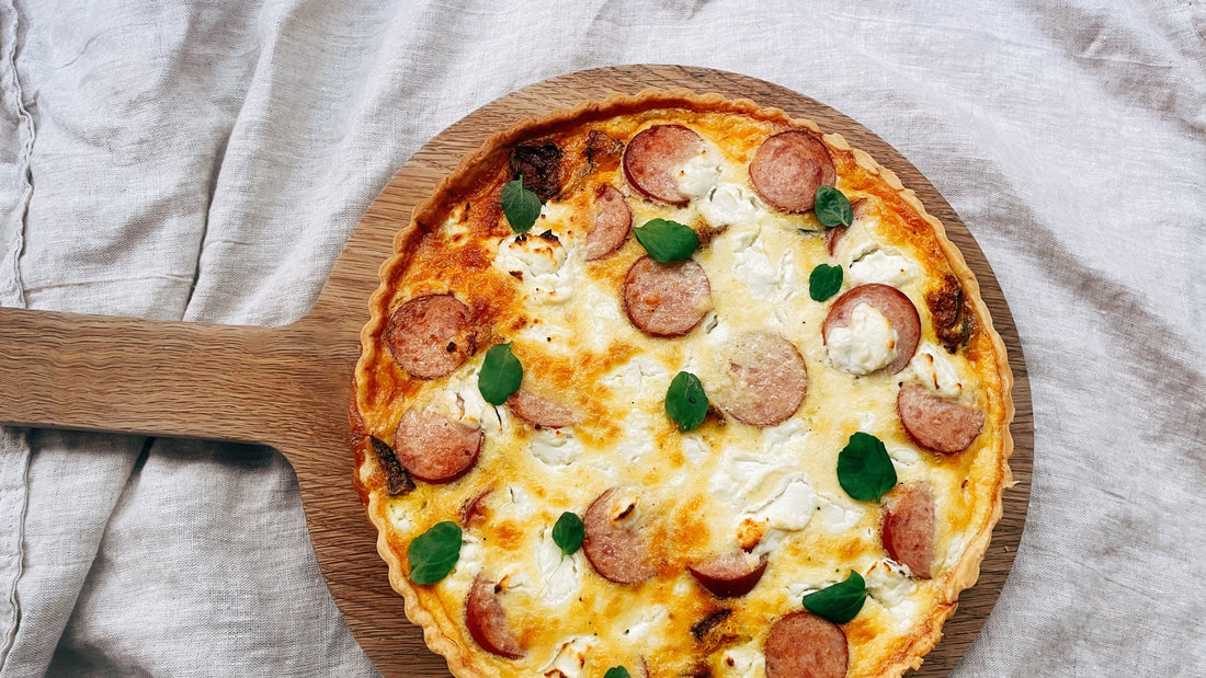 Roast Pumpkin Goats Cheese and Kabana Quiche