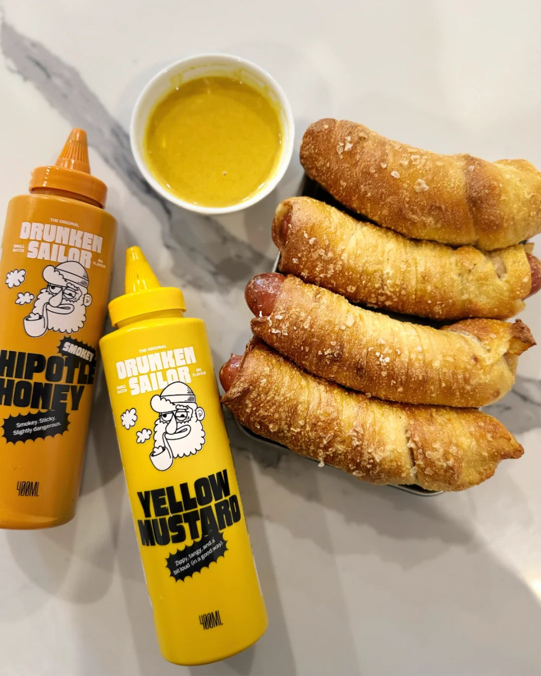Pretzel Covered Big Cheese Kransky by @drunkensailorcanningco