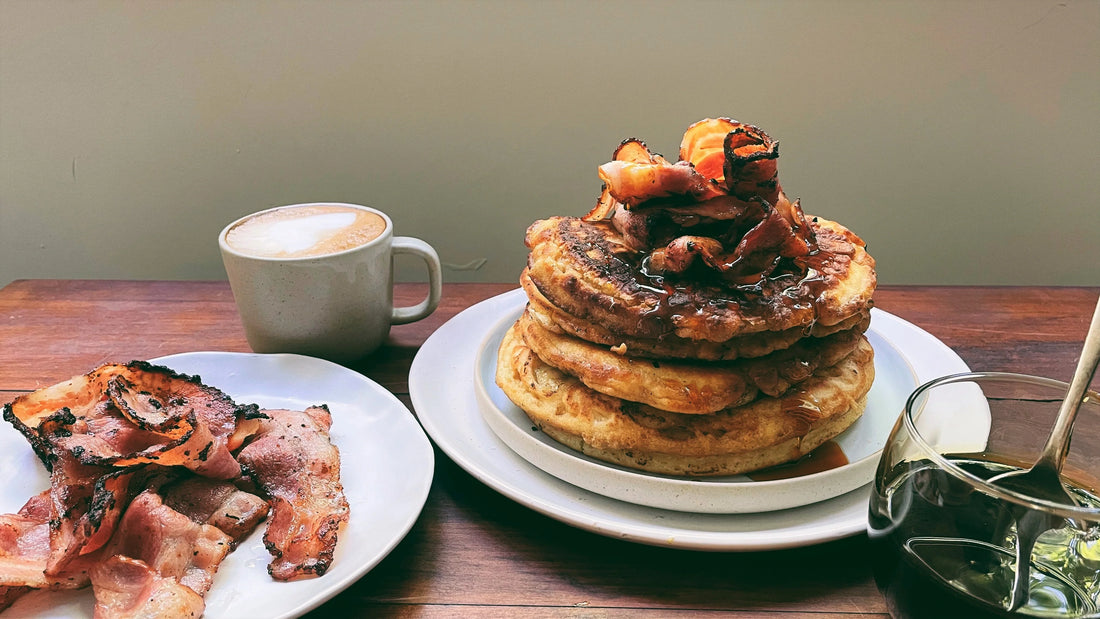 Banana Pancakes with American Rindless Bacon