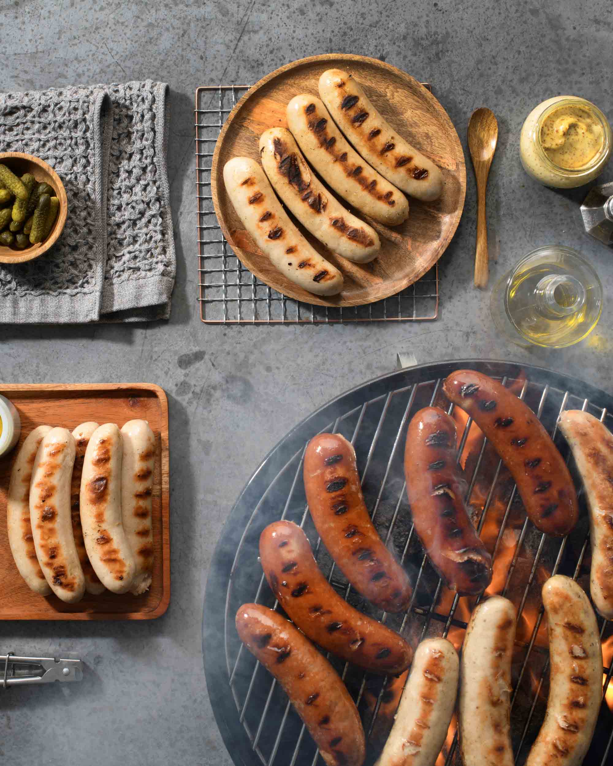 Gotzinger Smallgoods Smoked Sausages Grilling on Barbecue