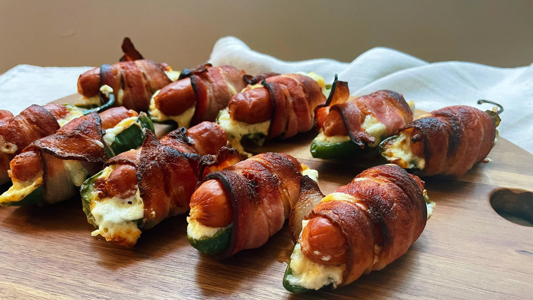 Jalapeño and Cheese Chipolata Poppers Wrapped in Bacon