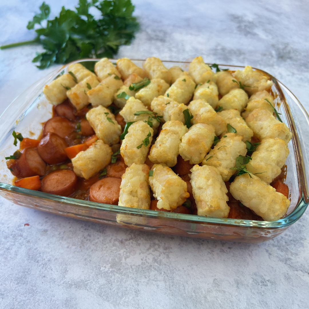 Chicago Dog Casserole with Potato Gems