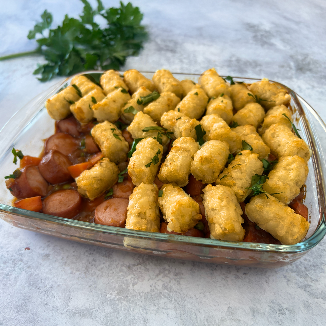 Chicago Dog Casserole with Potato Gems