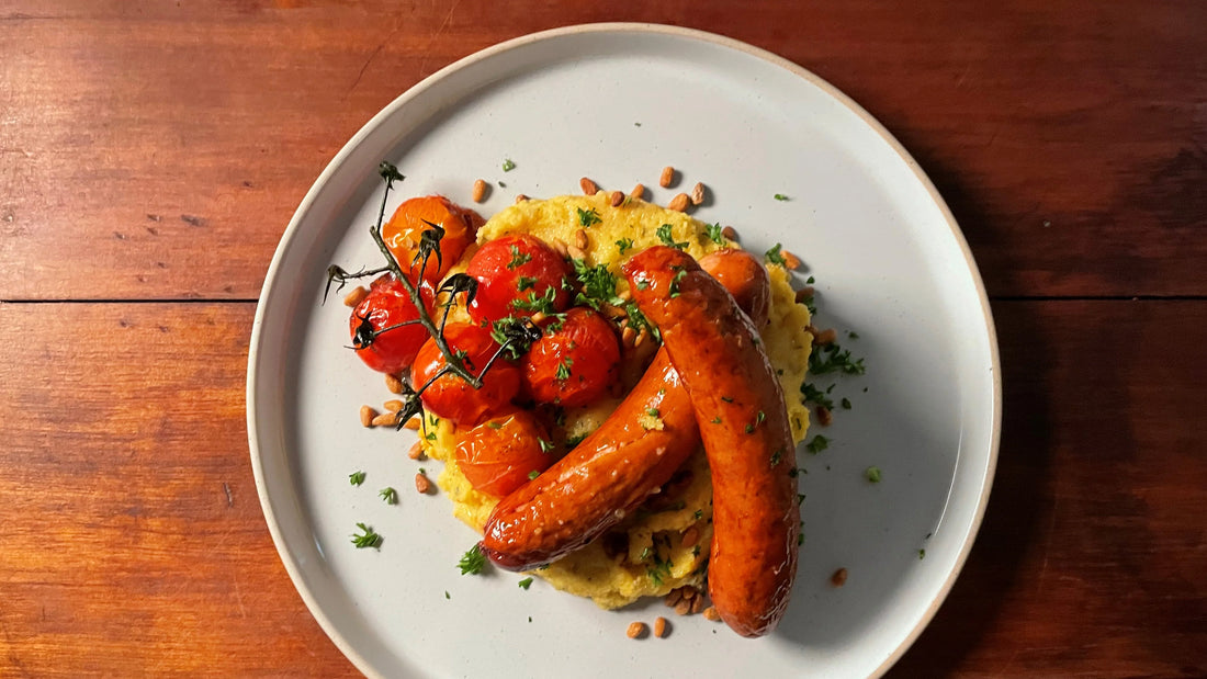 Spanish Chorizo and Roasted Tomatoes on a Bed of Polenta